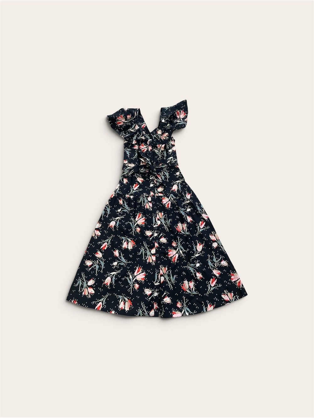 Rebecca Taylor Navy Floral Flutter Sleeve Dress